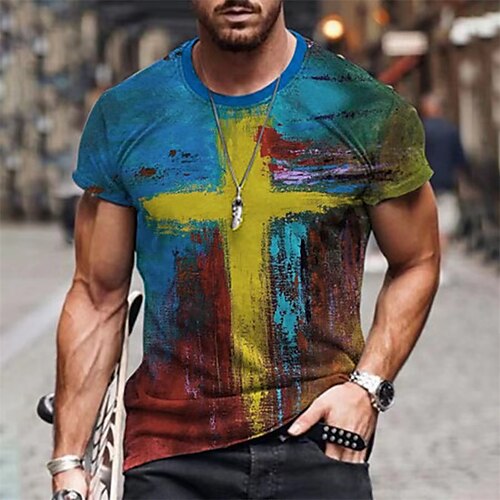 

Men's Unisex T shirt Tee 3D Print Graphic Prints Skull Cross Crew Neck Street Daily Print Short Sleeve Tops Designer Casual Big and Tall Sports Light Yellow Black Blue / Summer / Summer