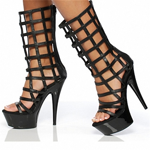 

Women's Pole Dancing Shoes Performance Stilettos Ankle Boots Platform Solid Color Slim High Heel Peep Toe Zipper Adults' White Black Red