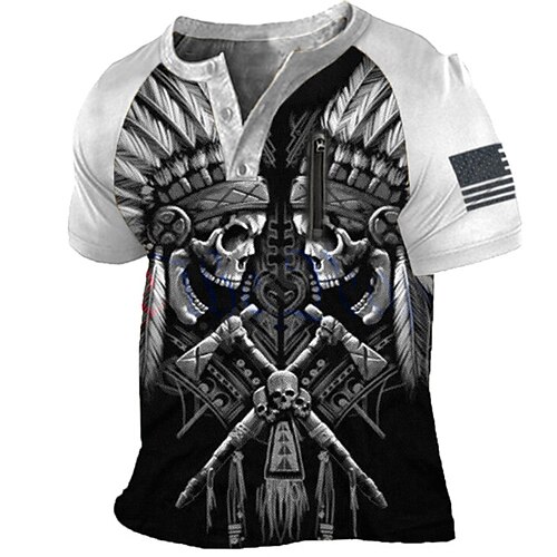 

Men's Henley Shirt Tee T shirt Tee Graphic Patterned Color Block Skull Plus Size Henley Daily Sports Zipper Button-Down Short Sleeve Tops Designer Basic Casual Classic Black / Summer