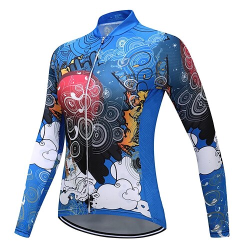 

21Grams Women's Long Sleeve Cycling Jersey Bike Top with 3 Rear Pockets Mountain Bike MTB Road Bike Cycling Breathable Quick Dry Moisture Wicking Blue Graphic Patterned Spandex Polyester Sports