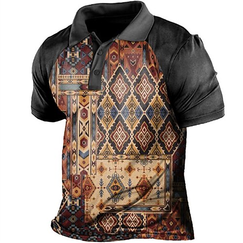 

Men's Collar Polo Shirt Golf Shirt Argyle Turndown Dark Gray 3D Print Street Daily Short Sleeve 3D Button-Down Clothing Apparel Fashion Casual Breathable Comfortable / Beach
