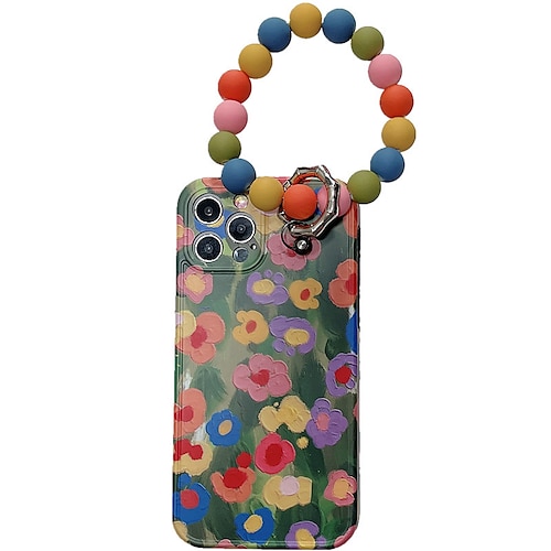 

Phone Case For Apple Classic Series iPhone 13 Pro Max 12 11 SE 2022 X XR XS Max 8 7 Bumper Frame Portable with Wrist Strap Flower TPU