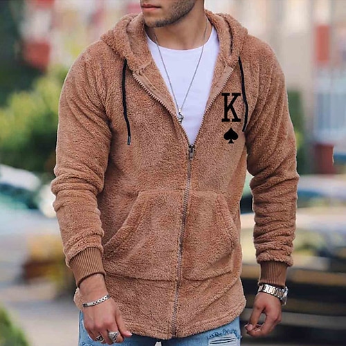 

Men's Full Zip Hoodie Fleece Hoodie Graphic Patterned Letter Zipper Pocket Daily Holiday Going out Hot Stamping Casual Streetwear Hoodies Sweatshirts Khaki