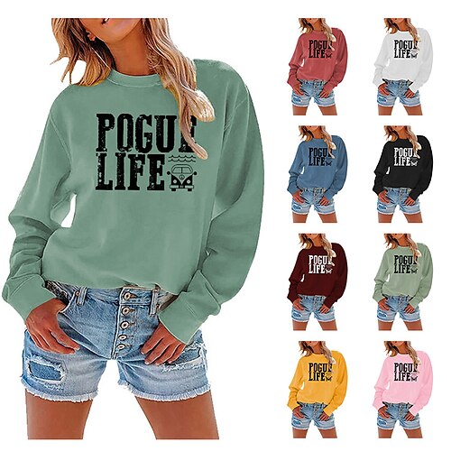 

Damen Sweatshirt Pullover Zur Seite fahren Strassenmode Casual Bedruckt Schwarz Weiß Gelb Graphic Buchstabe Casual Rundhalsausschnitt Langarm