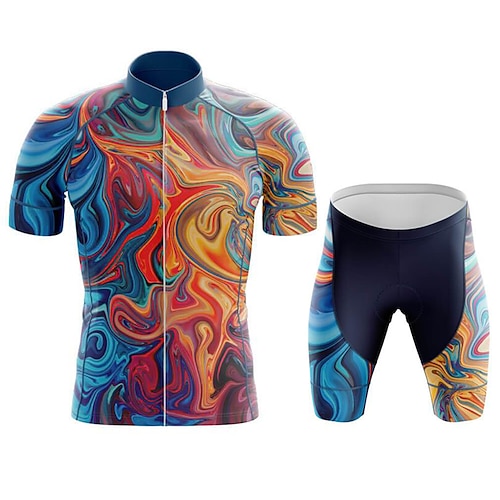 

21Grams Men's Cycling Jersey with Shorts Short Sleeve Mountain Bike MTB Road Bike Cycling Blue Graphic Bike Clothing Suit 3D Pad Breathable Quick Dry Moisture Wicking Back Pocket Polyester Spandex