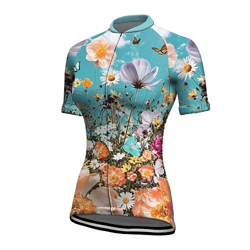 

21Grams Women's Cycling Jersey Short Sleeve Bike Top with 3 Rear Pockets Mountain Bike MTB Road Bike Cycling Breathable Quick Dry Moisture Wicking Reflective Strips Green Floral Botanical Polyester