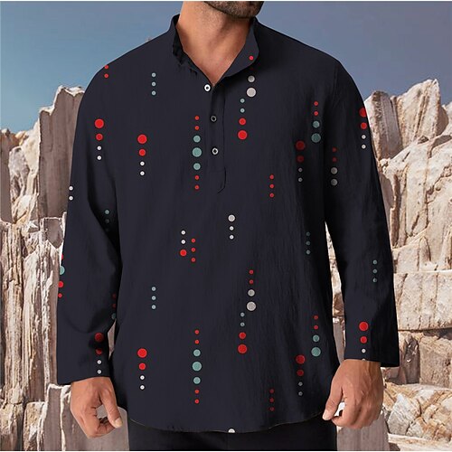 

Men's Shirt Graphic Shirt Circle Stand Collar Black 3D Print Outdoor Casual Long Sleeve Button-Down Print Clothing Apparel Fashion Designer Casual Comfortable / Sports
