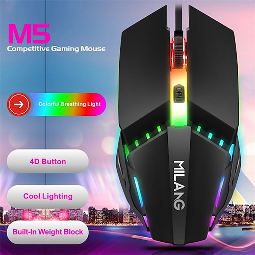 

Optical Gaming Mouse Led Breathing Light 800/1200/1600 dpi 3 Adjustable DPI Levels 4 pcs Keys