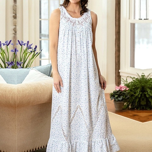 

Women's Shift Dress Midi Dress White Purple Light Blue Sleeveless Floral Pure Color Lace Patchwork Print Spring Summer Round Neck Casual 2022 S M L