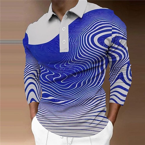 

Men's Collar Polo Shirt Golf Shirt Gradient Turndown Blue 3D Print Casual Daily Long Sleeve Button-Down Print Clothing Apparel Fashion Designer Casual Breathable / Sports