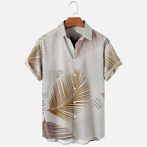 

Men's Shirt Print Leaves Turndown Street Daily Button-Down Print Short Sleeve Tops Casual Fashion Breathable Comfortable Dusty Rose