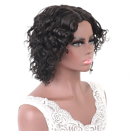

T lace Center Part Real Brazilian Wig 8 Inch 1B Natural Color Wig Head Cover