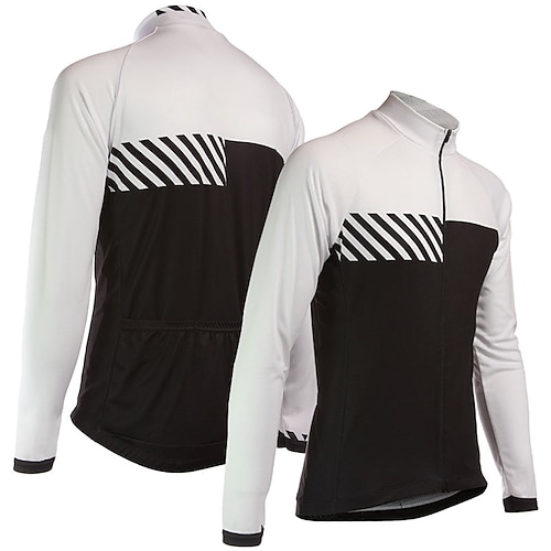 

21Grams Men's Cycling Jersey Long Sleeve Bike Top with 3 Rear Pockets Mountain Bike MTB Road Bike Cycling Breathable Quick Dry Moisture Wicking Reflective Strips Black Color Block Stripes Polyester