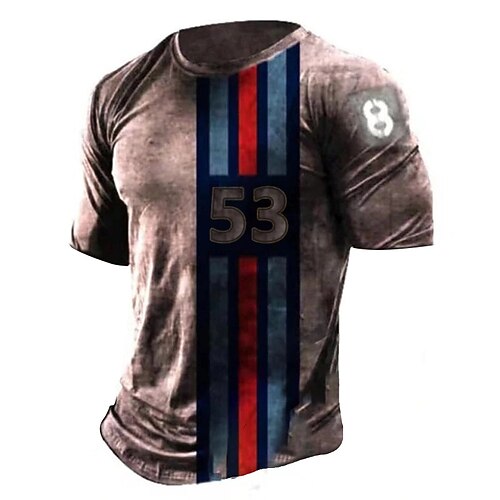 

Men's Unisex T shirt Tee 3D Print Striped Color Block Crew Neck Street Daily Print Short Sleeve Tops Casual Vintage Big and Tall Sports Green Gray Yellow / Summer / Summer