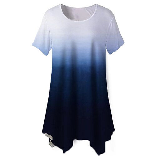 

Women's Plus Size Tops Blouse Shirt Color Gradient Print Short Sleeve Crewneck Streetwear Daily Going out Polyester Spring Summer Black Blue