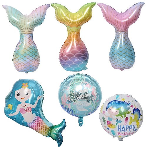 

6 Pcs Cartoon Mermaid Tail Balloon Mermaid Birthday Party Party Decoration Arrangement Aluminum Film Balloon