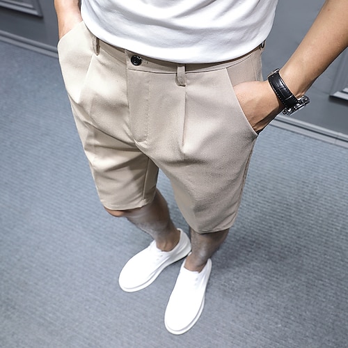 

Men's Classic Style Basic Essential Shorts Chino Shorts Pocket Knee Length Pants Casual Daily Graphic Patterned Solid Color Comfort Breathable Mid Waist Black Gray Khaki 32 33 34 36 38