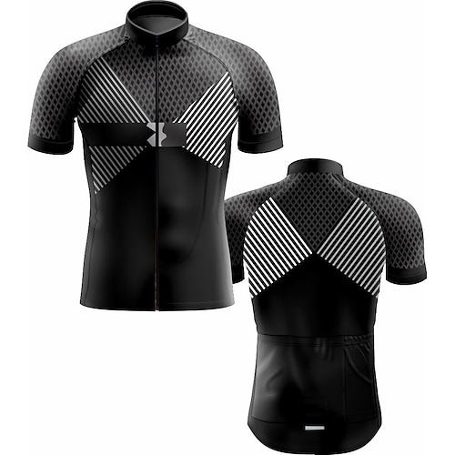 

21Grams Men's Cycling Jersey Short Sleeve Bike Top with 3 Rear Pockets Mountain Bike MTB Road Bike Cycling Breathable Quick Dry Moisture Wicking Reflective Strips Black Stripes Polyester Spandex