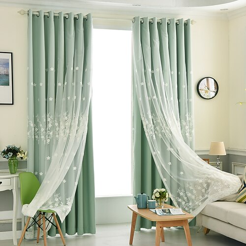 

Two Panel Korean Pastoral Style Window Screen Curtain Double-layer High Blackout Curtain Living Room Bedroom Dining Room Children's Room Study Room Insulation Curtains