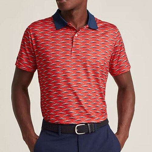 

Men's Collar Polo Shirt Golf Shirt Rudder Turndown Red 3D Print Outdoor Street Short Sleeves Button-Down Print Clothing Apparel Fashion Casual Breathable / Summer / Spring / Summer