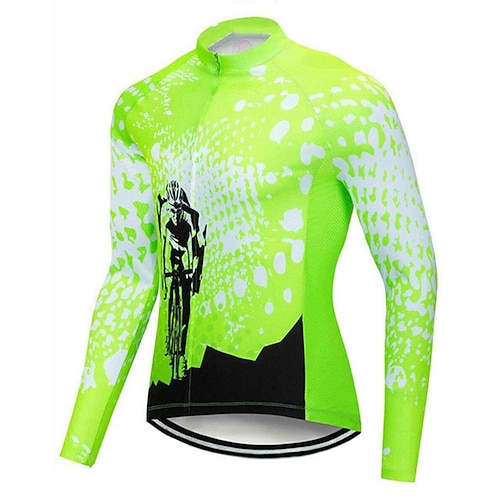 

21Grams Men's Cycling Jersey Long Sleeve Bike Top with 3 Rear Pockets Mountain Bike MTB Road Bike Cycling Breathable Quick Dry Moisture Wicking Reflective Strips Green Blue Graphic Polyester Spandex
