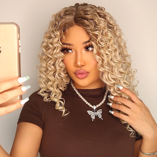 

Synthetic Lace Wig Curly Style 20 inch Brown / Blonde Middle Part 13x1 Lace Front Wig Women's Wig Golden Brown#12 / Daily Wear / Party / Daily