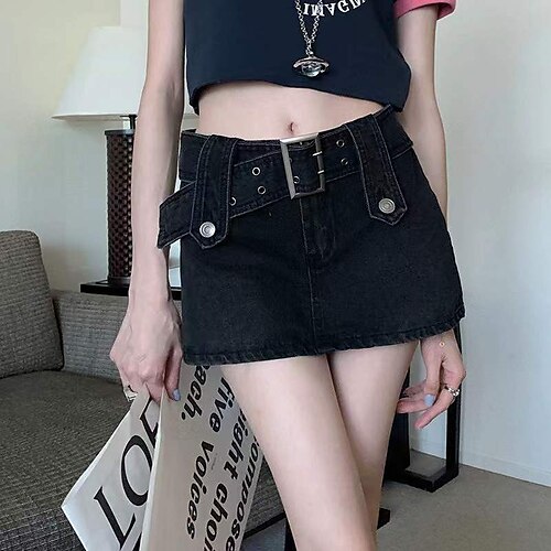 

Women's Skirt Mini Denim Black Blue Skirts Streetwear Carnival Homecoming S M L