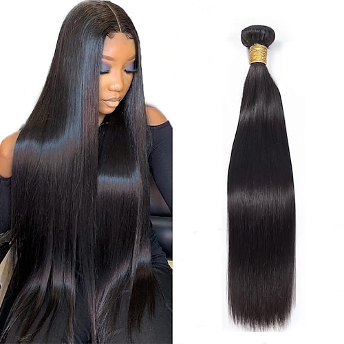 

4 Bundles Hair Weaves Brazilian Hair Straight Human Hair Extensions Remy Human Hair Natural Color Hair Weaves / Hair Bulk Bundle Hair One Pack Solution 8-28 inch Natural with Baby Hair Odor Free Soft