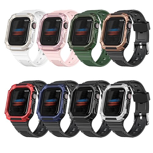 

1PC Smart Watch Band with Case Compatible with Apple iWatch Series 8 7 6 5 4 3 2 1 SE Sport Band for iWatch Smartwatch Strap Wristband PC TPU Adjustable Shockproof