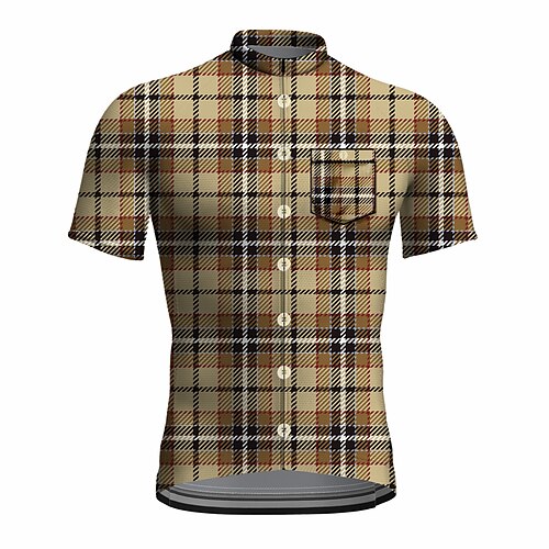 

21Grams Men's Cycling Jersey Short Sleeve Bike Top with 3 Rear Pockets Mountain Bike MTB Road Bike Cycling Breathable Quick Dry Moisture Wicking Reflective Strips Khaki Plaid Checkered Polyester