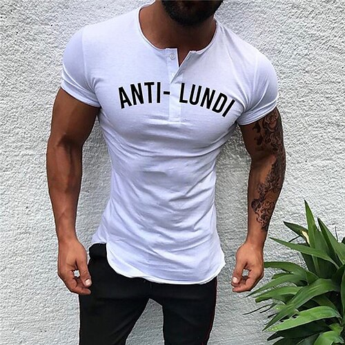 

Men's T shirt Tee Graphic Letter Crew Neck Blue Gray White Black Street Sports Short Sleeve Button-Down Print Clothing Apparel Fashion Designer Casual Comfortable / Summer / Summer