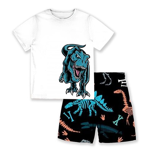 

Kids Boys T-shirt Shorts Clothing Set 2 Pieces Short Sleeve White Dinosaur Animal Crewneck Print Street Sports Vacation Fashion Comfort Cool Daily 3-13 Years