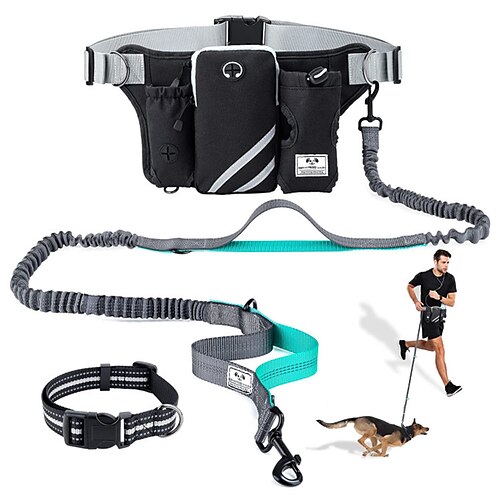 

Retractable Hands-free Dog Leash Adjustable Waist Belt With Double Chest Harness Reflective Night Running Sports Leash
