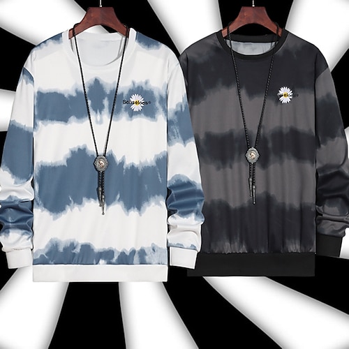 

Men's Sweatshirt Pullover Graphic Patterned Tie Dye Print Daily Holiday Going out 3D Print Designer Casual Hoodies Sweatshirts Long Sleeve Black Blue