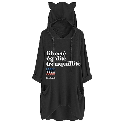 

Women's Shift Dress Short Mini Dress Black Dark Gray Long Sleeve Flag Letter Pocket Print Fall Spring Hooded Casual 2022 S M L XL XXL 3XL