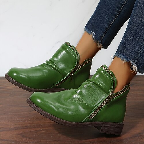 

Women's Boots Booties Ankle Boots Block Heel Round Toe Classic Daily PU Zipper Fall Winter Solid Colored Green