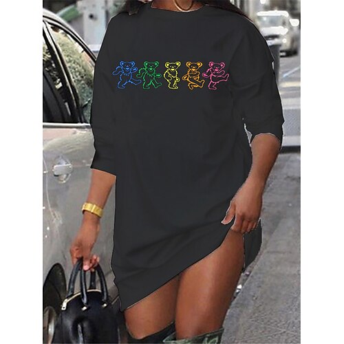 

Women's Shift Dress Short Mini Dress Black Long Sleeve Print Print Fall Spring Crew Neck Casual Fashion 2022 S M L XL XXL 3XL
