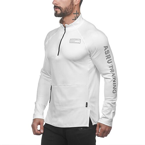 

Men's Workout Shirt Running Shirt Zipper Long Sleeve Top Athletic Athleisure Thermal Warm Breathable Moisture Wicking Running Walking Jogging Sportswear Activewear Black Gray White