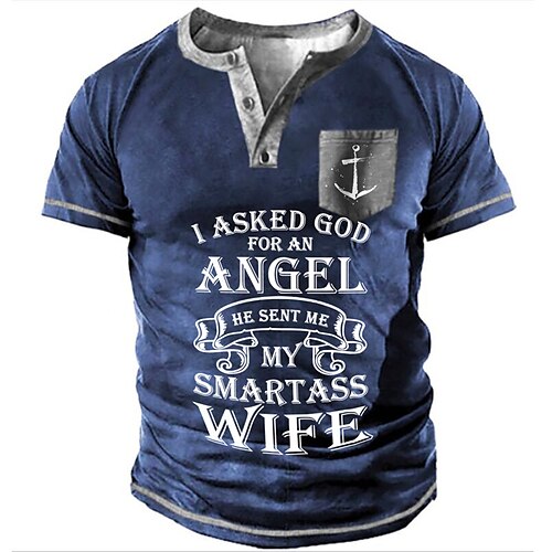 

Men's Henley Shirt Tee T shirt Tee 3D Print Graphic Patterned Letter Plus Size Henley Daily Sports Button-Down Print Short Sleeve Tops Designer Basic Essential Casual Classic Black Blue Gray / Summer