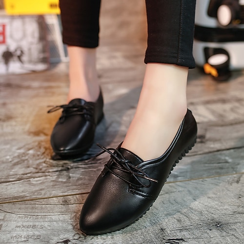 

Women's Slip-Ons Daily Summer Wedge Heel Pointed Toe PU Leather Lace-up Solid Colored Black White