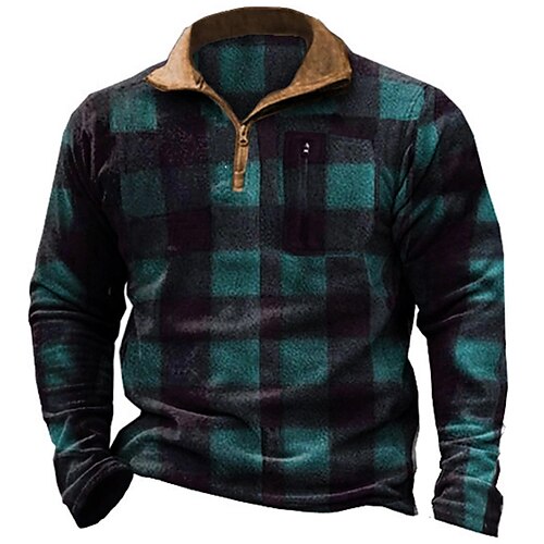 

Men's Sweatshirt Pullover Graphic Patterned Tartan Zipper Pocket Print Casual Daily Sports 3D Print Basic Streetwear Hoodies Sweatshirts Blue