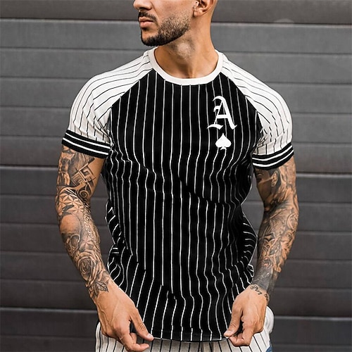 

Men's T shirt Tee Graphic Color Block Striped Crew Neck Black Street Sports Short Sleeve Patchwork Clothing Apparel Fashion Designer Casual Comfortable / Summer / Summer