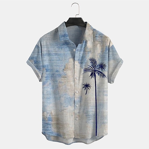

Men's Shirt 3D Print Tree Turndown Street Daily 3D Button-Down Short Sleeve Tops Casual Fashion Breathable Comfortable Blue
