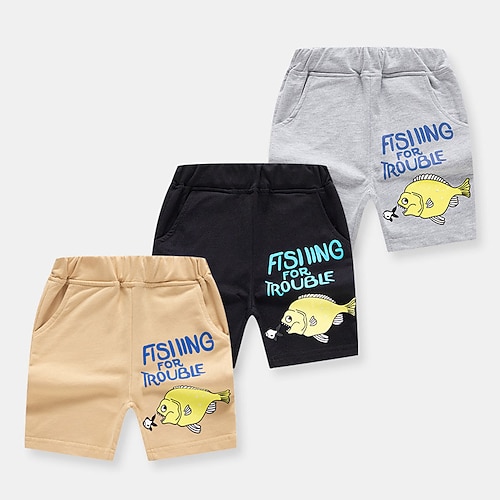 

Kids Boys Shorts Black Gray Camel Letter Spring Summer Active Sport 3-10 Years