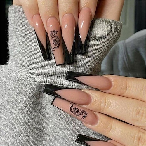 

24pcs Fake Nails Wear a European and American Long Ballet Nails French Manicures