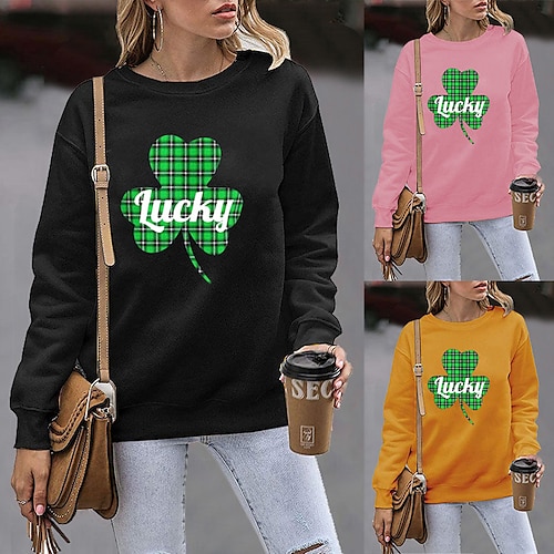 

Women's Sweatshirt Pullover Plaid Checkered Leaf Text Print Casual Sports Hot Stamping Casual Streetwear Hoodies Sweatshirts Wine Red Green White