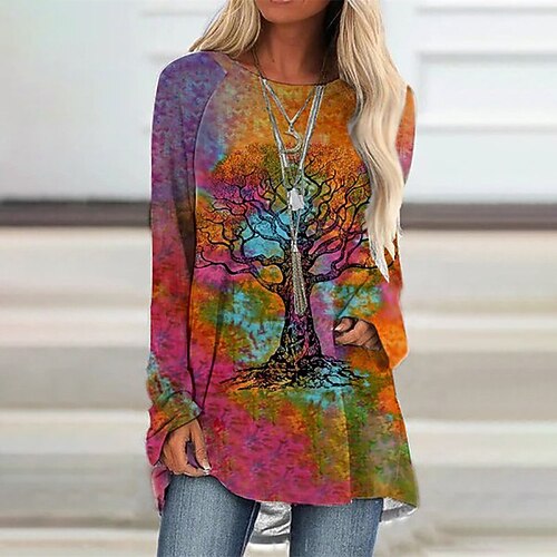 

Women's Shift Dress Short Mini Dress Green White Purple Brown Long Sleeve Floral Print Color Gradient Print Spring Summer Crew Neck Stylish Casual 2022 S M L XL XXL 3XL