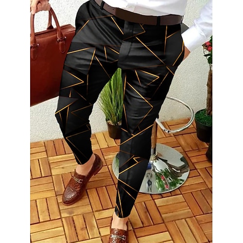 

Men's Chinos Trousers Jogger Pants Patchwork Zipper Pocket Graphic Prints Geometry Business Casual Fashion Streetwear Slim Black / White Blue Micro-elastic