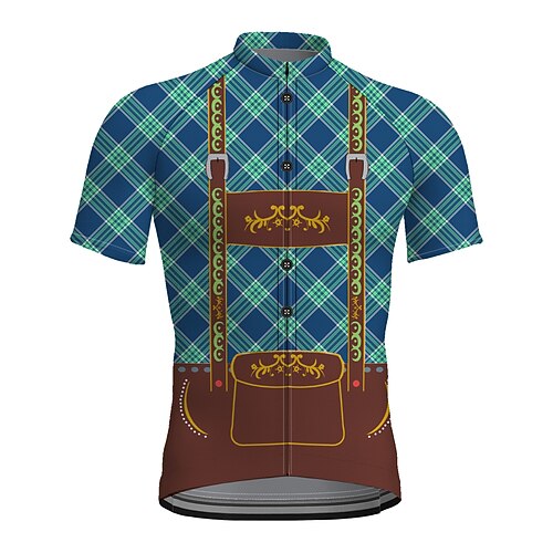 

21Grams Men's Cycling Jersey Short Sleeve Bike Top with 3 Rear Pockets Mountain Bike MTB Road Bike Cycling Breathable Quick Dry Moisture Wicking Reflective Strips Blue Plaid Checkered Polyester