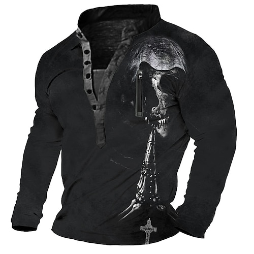 

Men's Sweatshirt Pullover Black Standing Collar Skull Graphic Prints Zipper Casual Daily Sports 3D Print Vintage Streetwear Designer Fall Spring & Summer Clothing Apparel Hoodies Sweatshirts Long